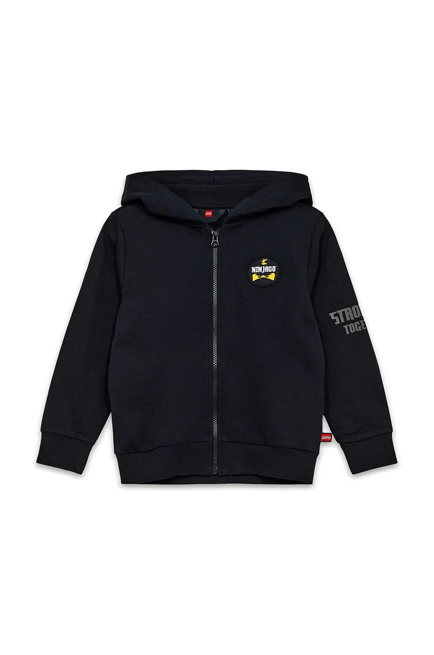 Dječja pamučna dukserica Lego LWSCOUT 609 boja: crna, s kapuljačom, s tiskom, 12011284