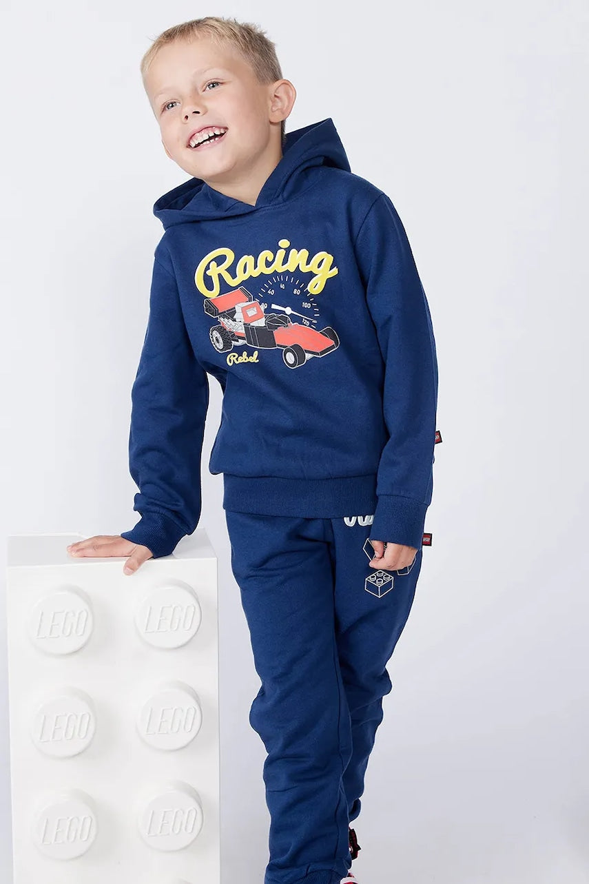 Dječja pamučna dukserica Lego LWSCOUT 708 boja: tamno plava, s kapuljačom, s tiskom, 12011355