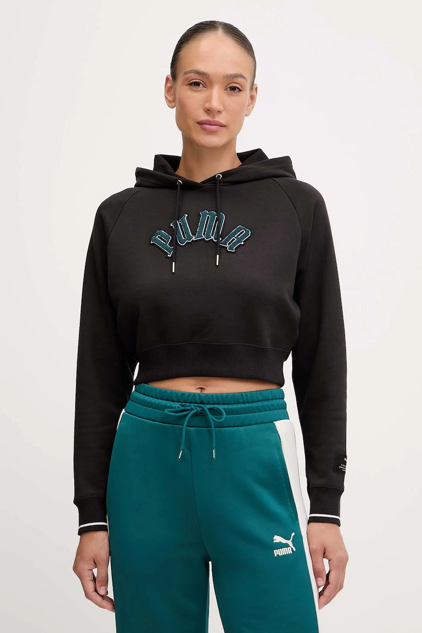 Pulover Puma Classics Play Paris Relaxed Hoodie ženski, črna barva, s kapuco, 627484