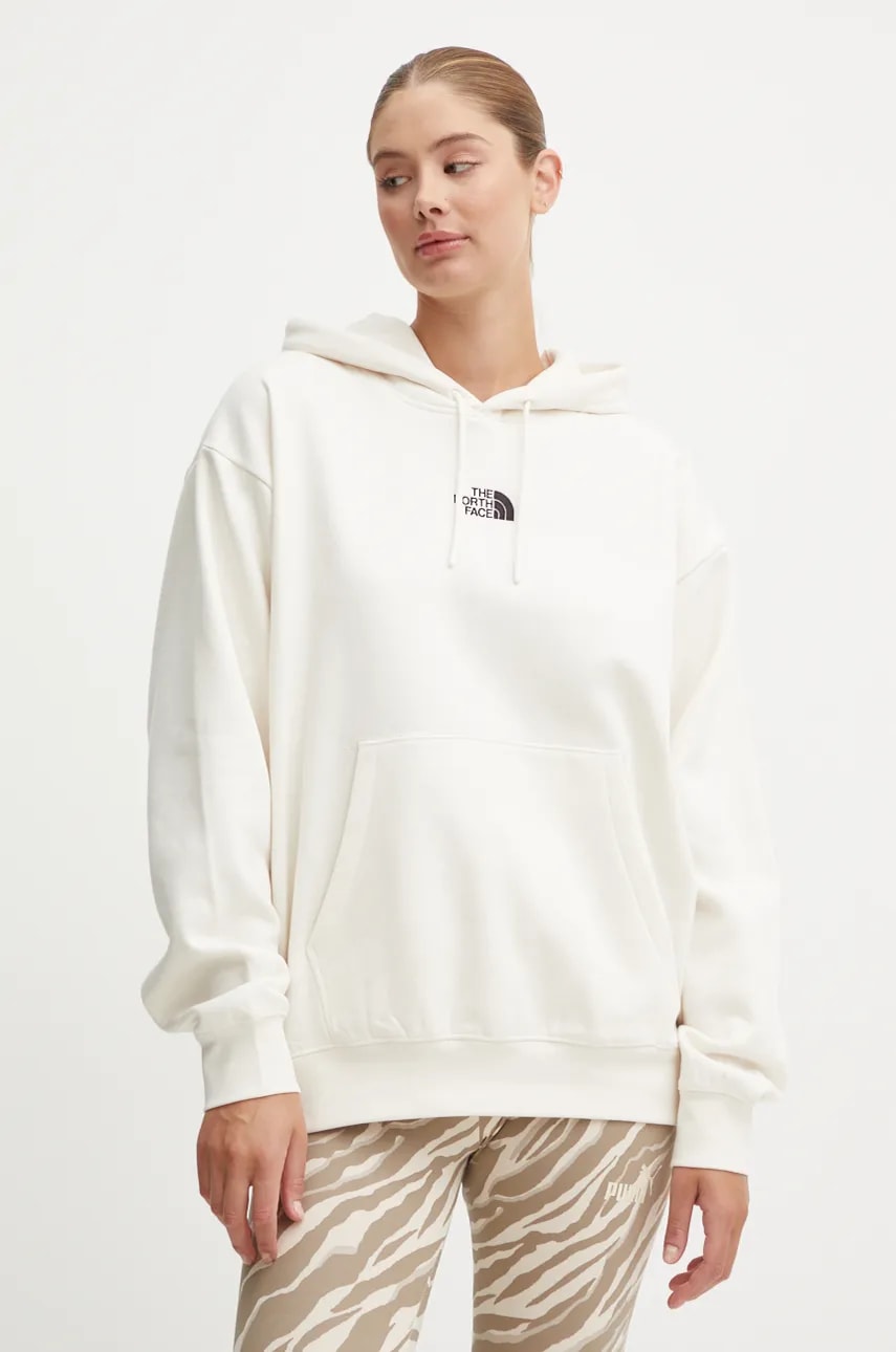 Pulover The North Face Essential Hoodie ženska, bež barva, s kapuco, NF0A89ENQLI1