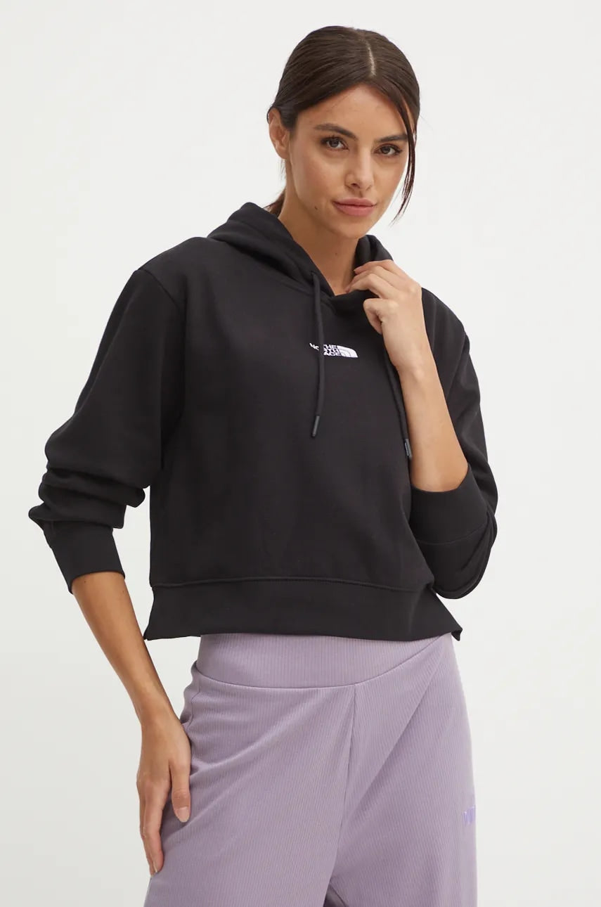 Pulover The North Face Essential Crop Hoodie ženski, črna barva, s kapuco, NF0A89EXJK31