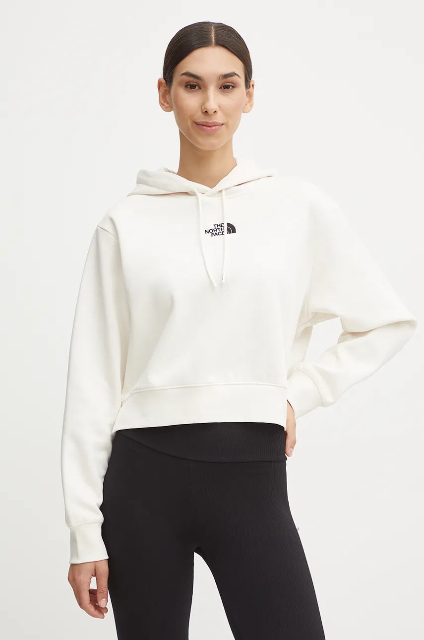 Pulover The North Face Essential Crop Hoodie ženski, bež barva, s kapuco, NF0A89EXQLI1