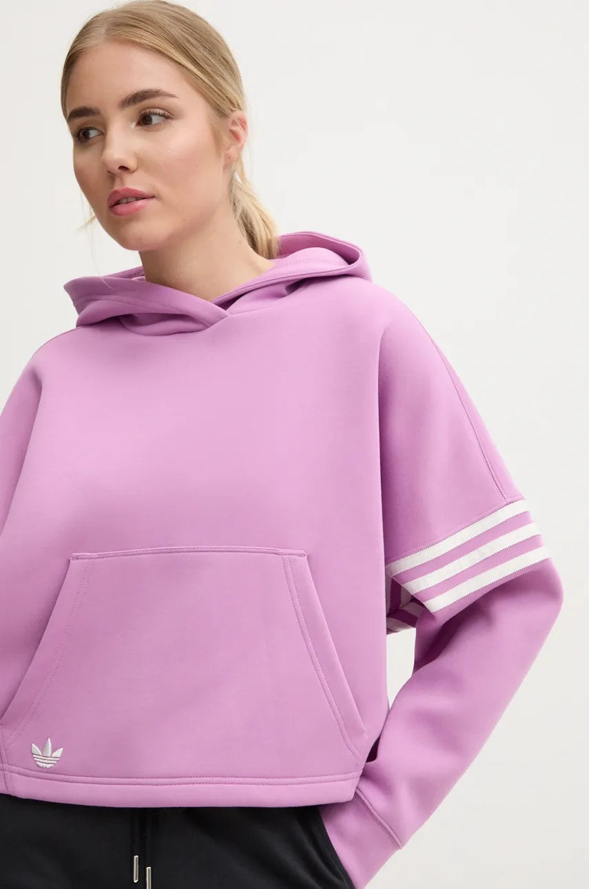 Pulover adidas Originals Neuclassicscl Hoodie ženski, vijolična barva, s kapuco, IW5614