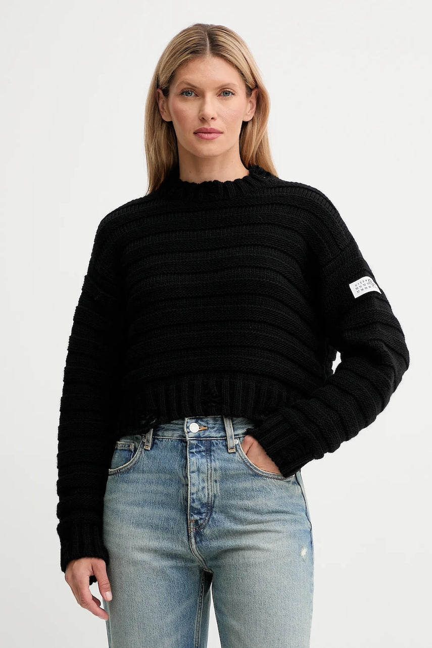 Vuneni pulover MM6 Maison Margiela za žene, boja: crna, topli, S52HL0031.M13040