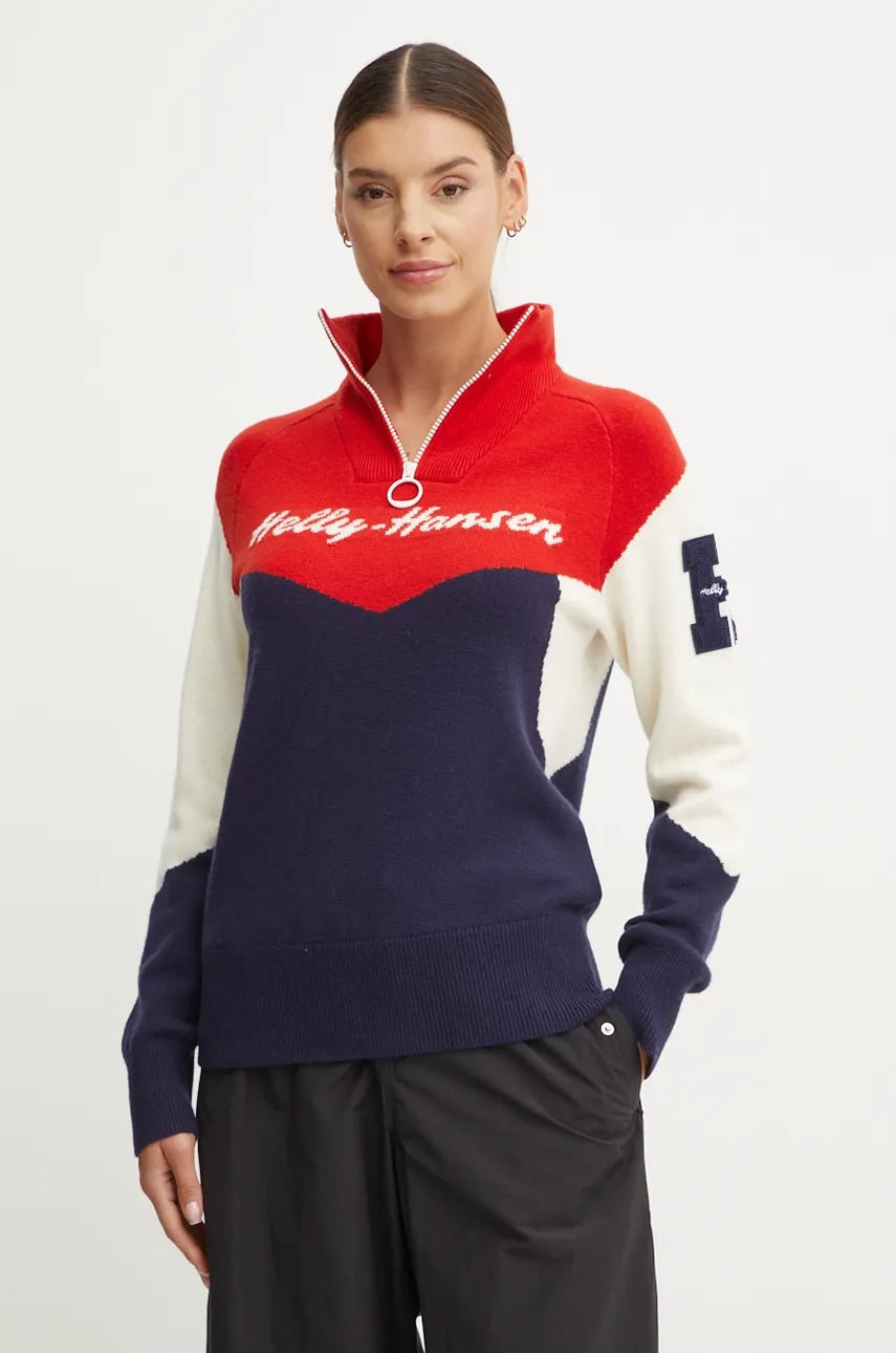 Pulover Helly Hansen Apres za žene, boja: tamno plava, topli, s dolčevitom, 66029