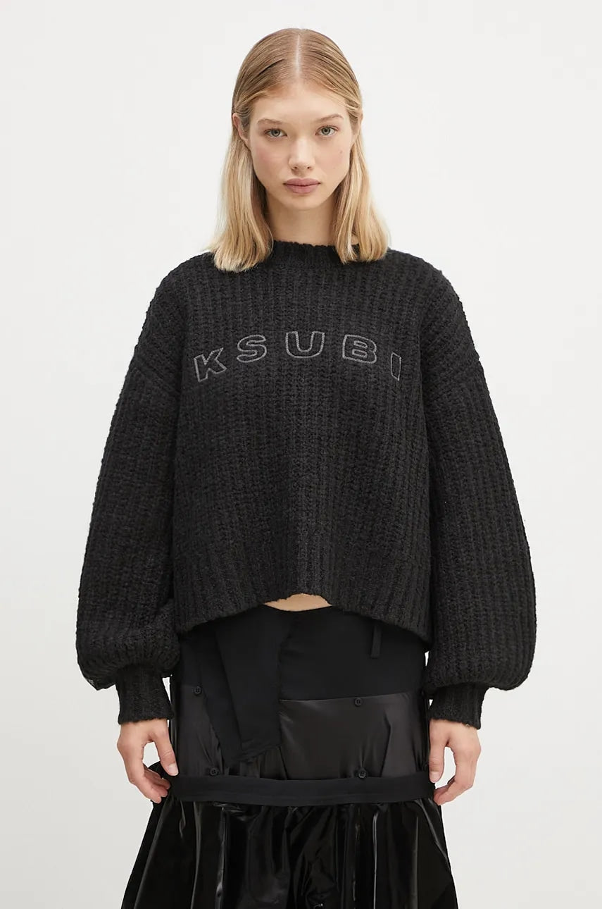 Vuneni pulover KSUBI Bookie Knit za žene, boja: crna, topli, WFA24KW003