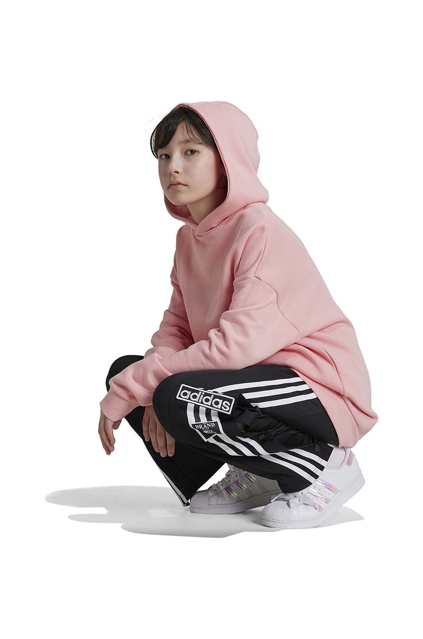 Otroški bombažen pulover adidas Originals HOODIE oranžna barva, s kapuco, IX7615