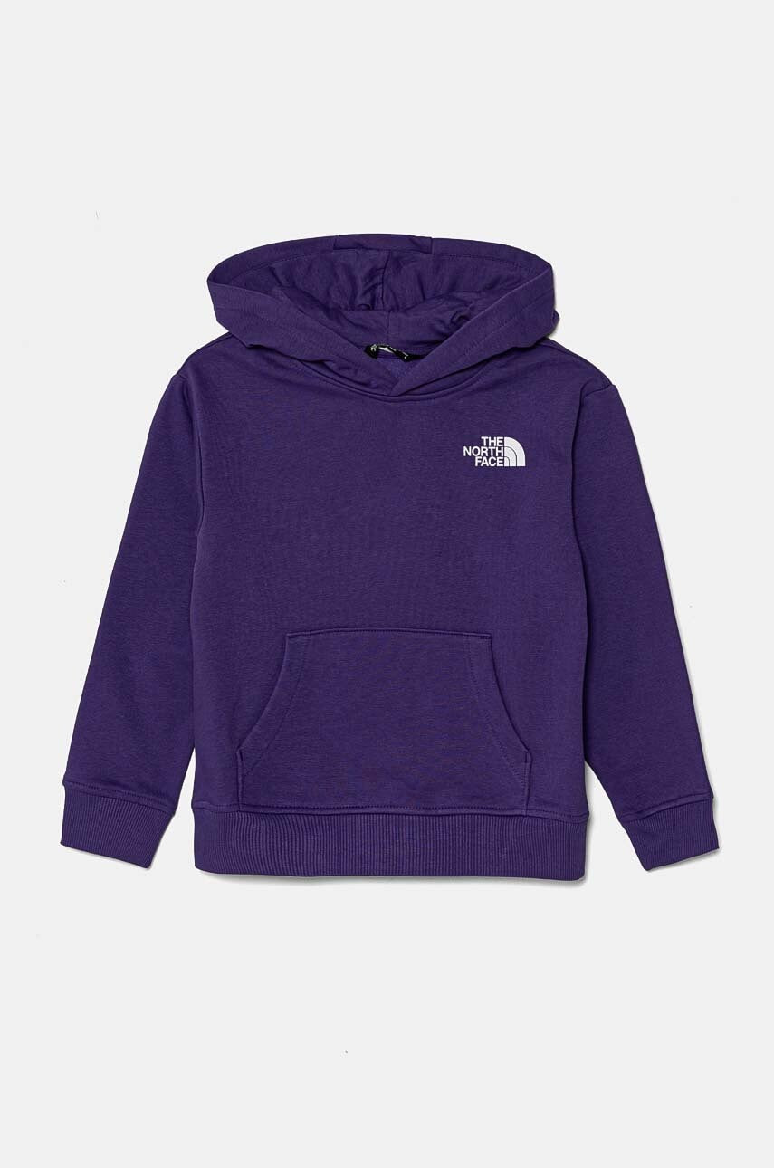 Otroški pulover The North Face VERTICAL GRAPHIC OVERSIZED HOODIE vijolična barva, s kapuco, NF0A89HDNL41