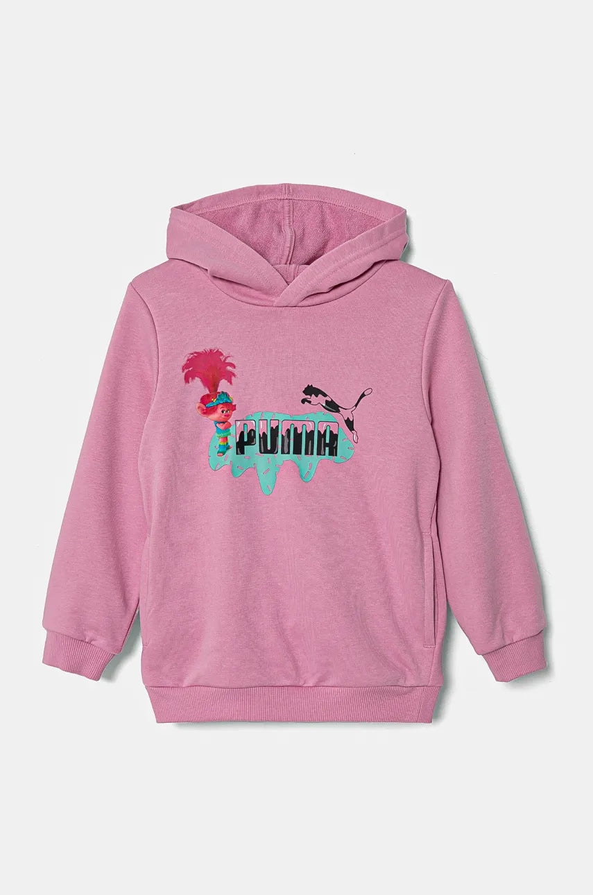 Otroški pulover Puma X TROLLS Hoodie TR roza barva, s kapuco, 627378