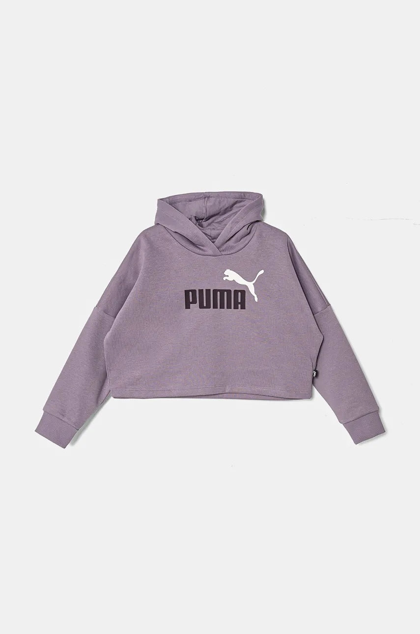Otroški pulover Puma ESS Logo Cropped Hoodie vijolična barva, s kapuco, 671134