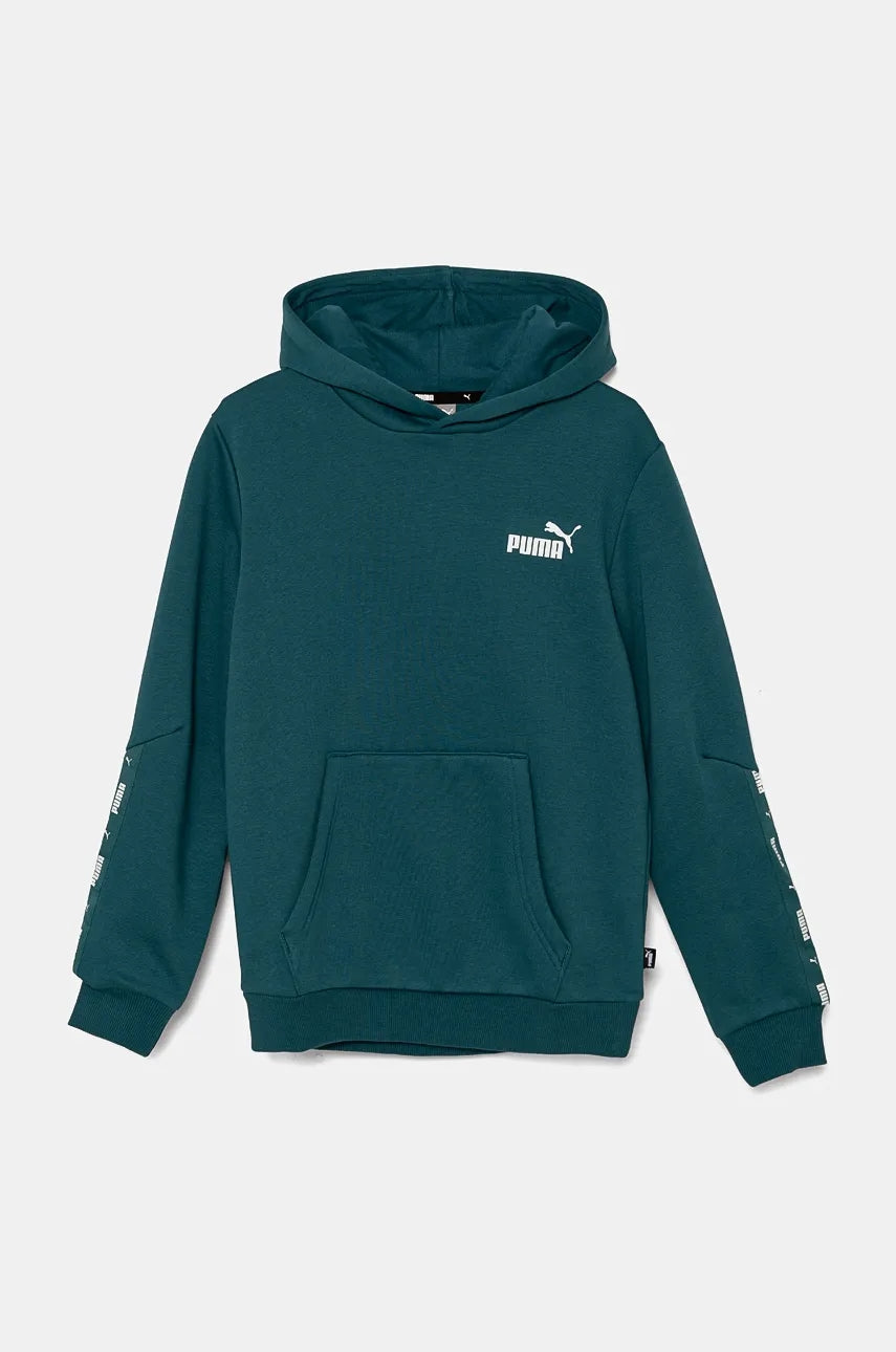 Dječja dukserica Puma ESS Tape Hoodie boja: zelena, s kapuljačom, bez uzorka, 848818