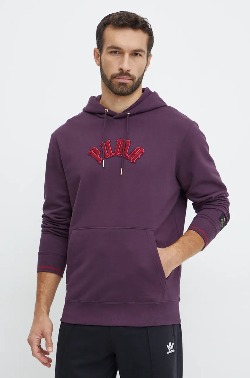 Pamučna dukserica Puma Classics Play Paris Hoodie za muškarce, boja: ljubičasta, s kapuljačom, s aplikacijom, 626766