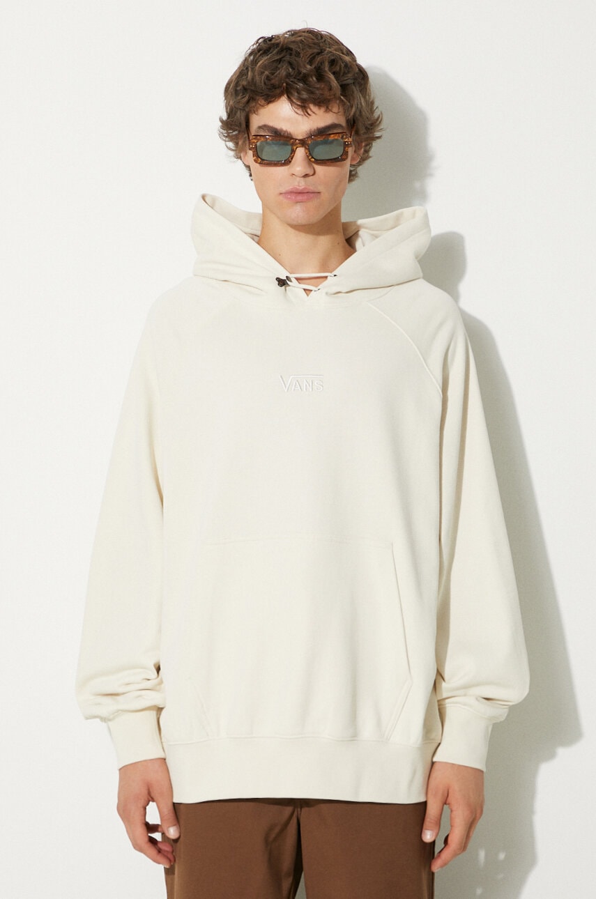 Bombažen pulover Vans Premium Classics LX Hoodie Fleece moški, bež barva, s kapuco, VN000GZ189F1