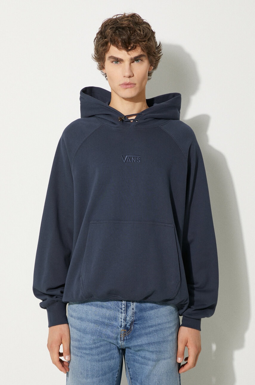 Bombažen pulover Vans Premium Classics LX Hoodie Fleece moški, mornarsko modra barva, s kapuco, VN000GZ1D6Q1