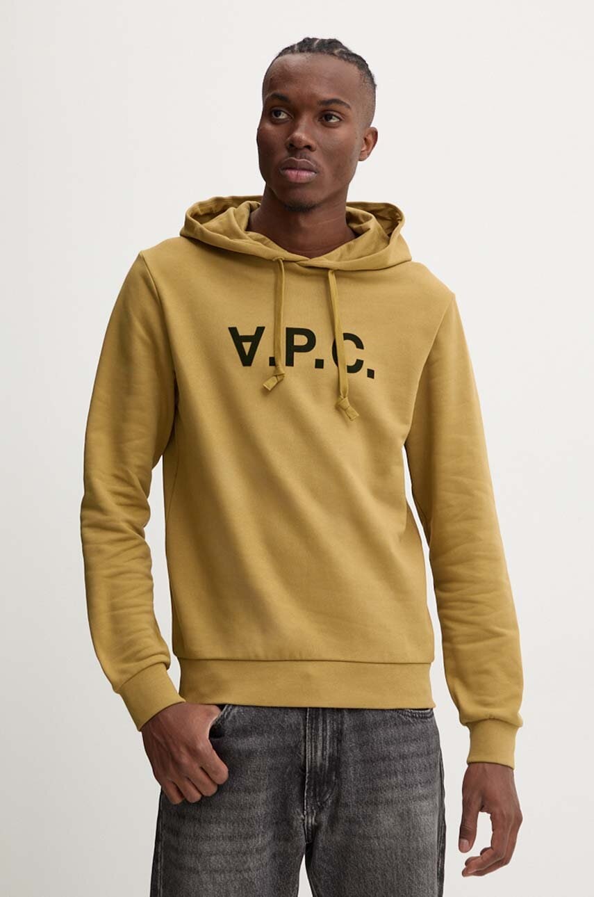 Pamučna dukserica A.P.C. hoodie standard grand vpc GOTS boja: zelena, s kapuljačom, s aplikacijom, COHBN.M27908