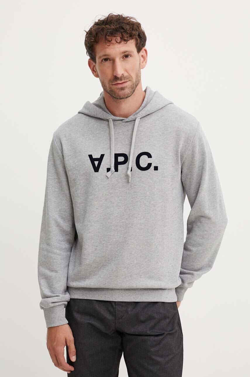 Pamučna dukserica A.P.C. hoodie standard grand vpc GOTS boja: siva, s kapuljačom, s aplikacijom, COHBN.M27908