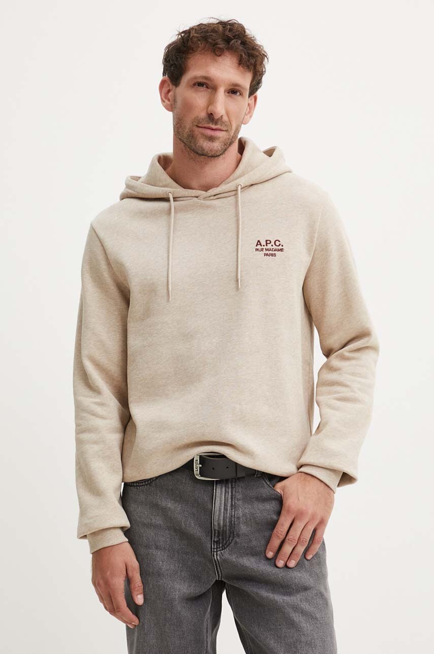 Pulover A.P.C. hoodie standard rue madame GOTS bež barva, s kapuco, COHBV.M27914
