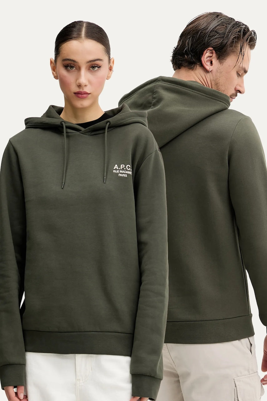 Dukserica A.P.C. hoodie standard rue madame GOTS boja: zelena, s kapuljačom, melanž, COHBV.M27914
