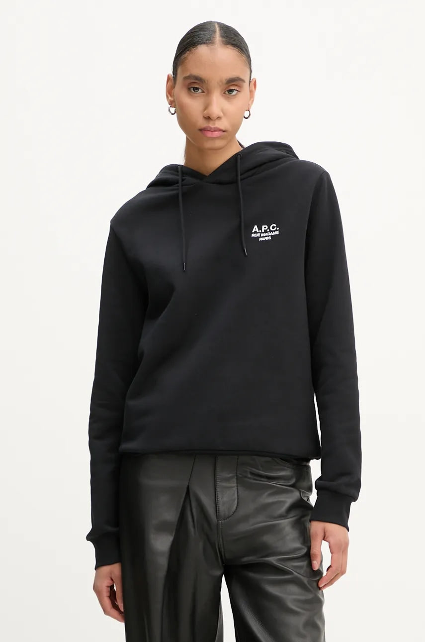 Pulover A.P.C. hoodie standard rue madame GOTS črna barva, s kapuco, COHBV.M27914