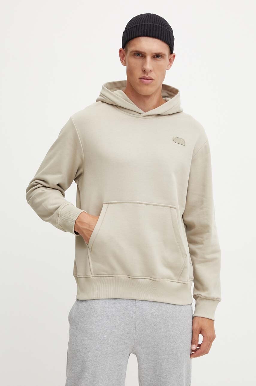 Bombažen pulover The North Face Natural Dye Hoodie moški, bež barva, s kapuco, NF0A89CV9OX1