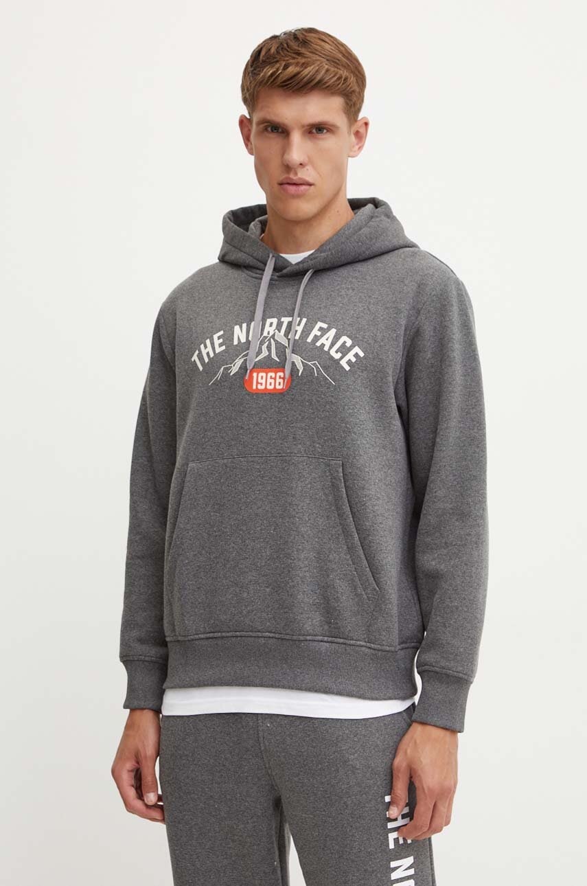 Dukserica The North Face Hoodie Varsity Graphic za muškarce, boja: siva, s kapuljačom, s tiskom, NF0A89DJDYY1
