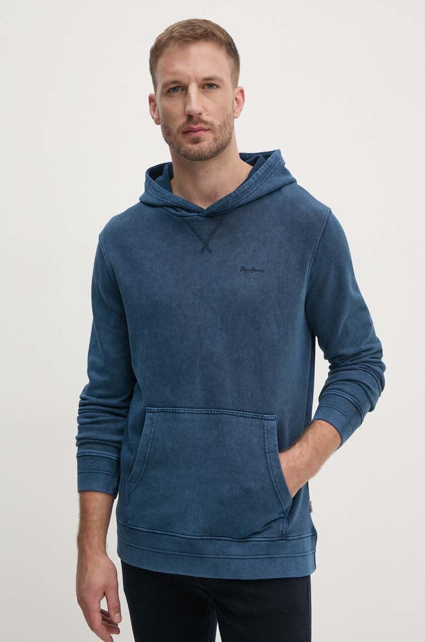 Pamučna dukserica Pepe Jeans SILVERTON HOODIE za muškarce, boja: tamno plava, s kapuljačom, bez uzorka, PM582713