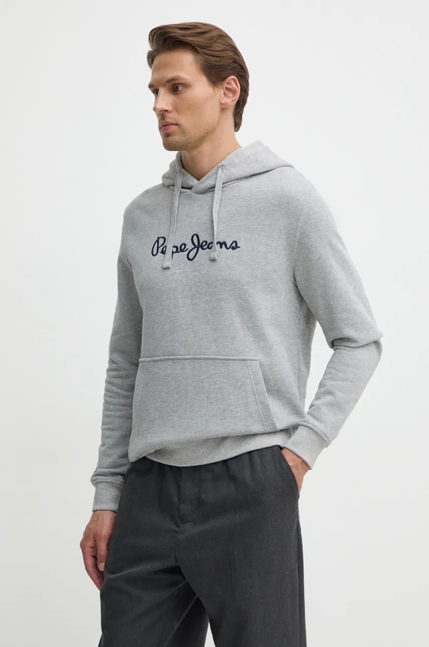 Bombažen pulover Pepe Jeans NEW JOE HOODIE moški, siva barva, s kapuco, PM582716
