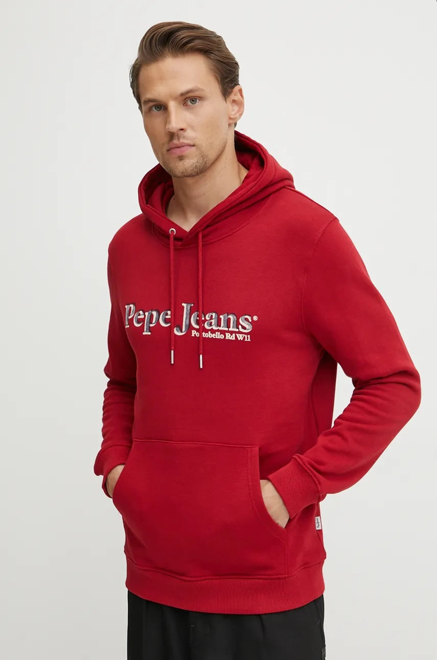 Bombažen pulover Pepe Jeans SOMERS HOODIE moški, rdeča barva, s kapuco, PM582728