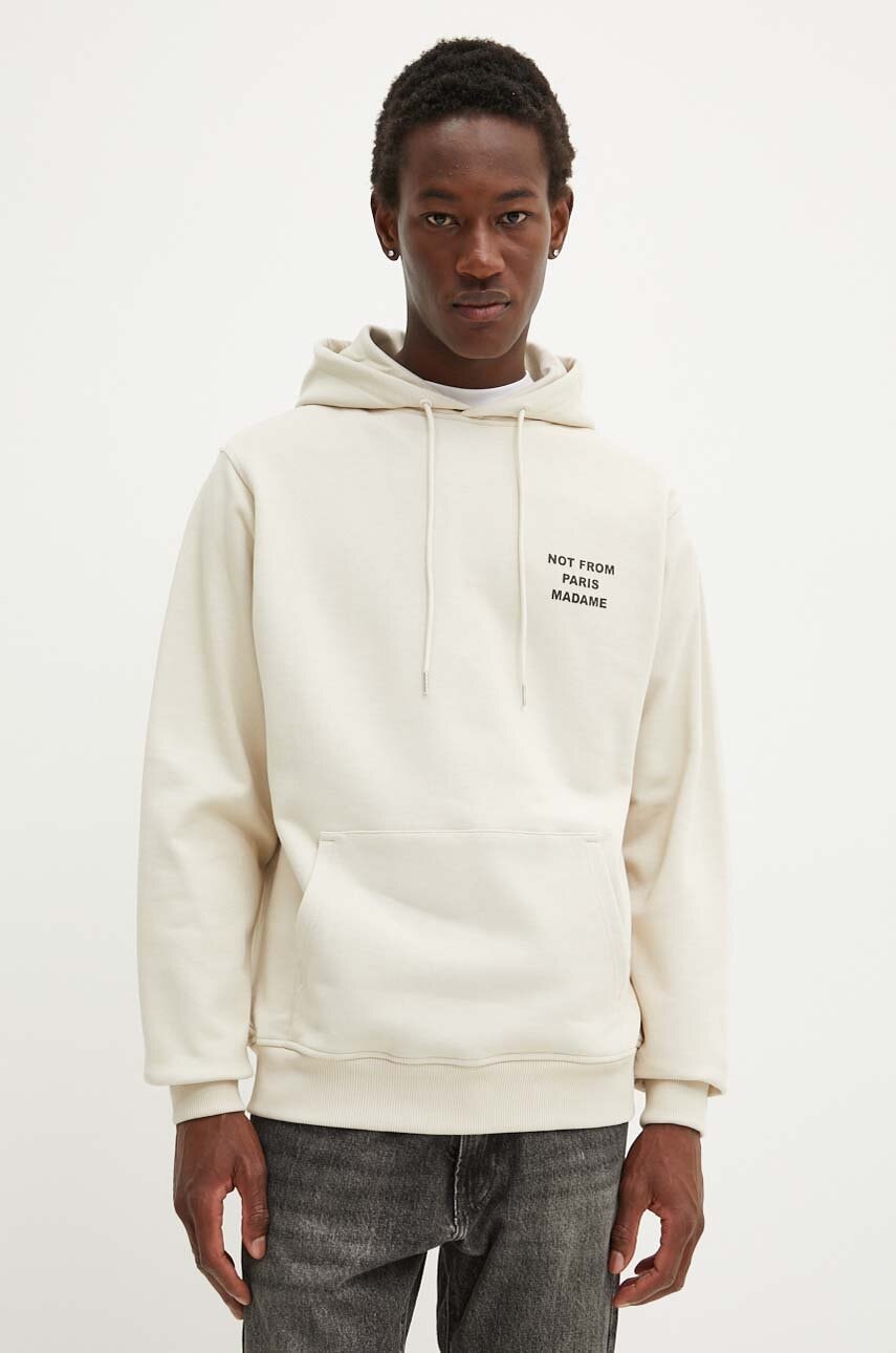 Bombažen pulover Drôle de Monsieur moški, bež barva, s kapuco, PERM.HO162.CO127 Le Hoodie Slogan