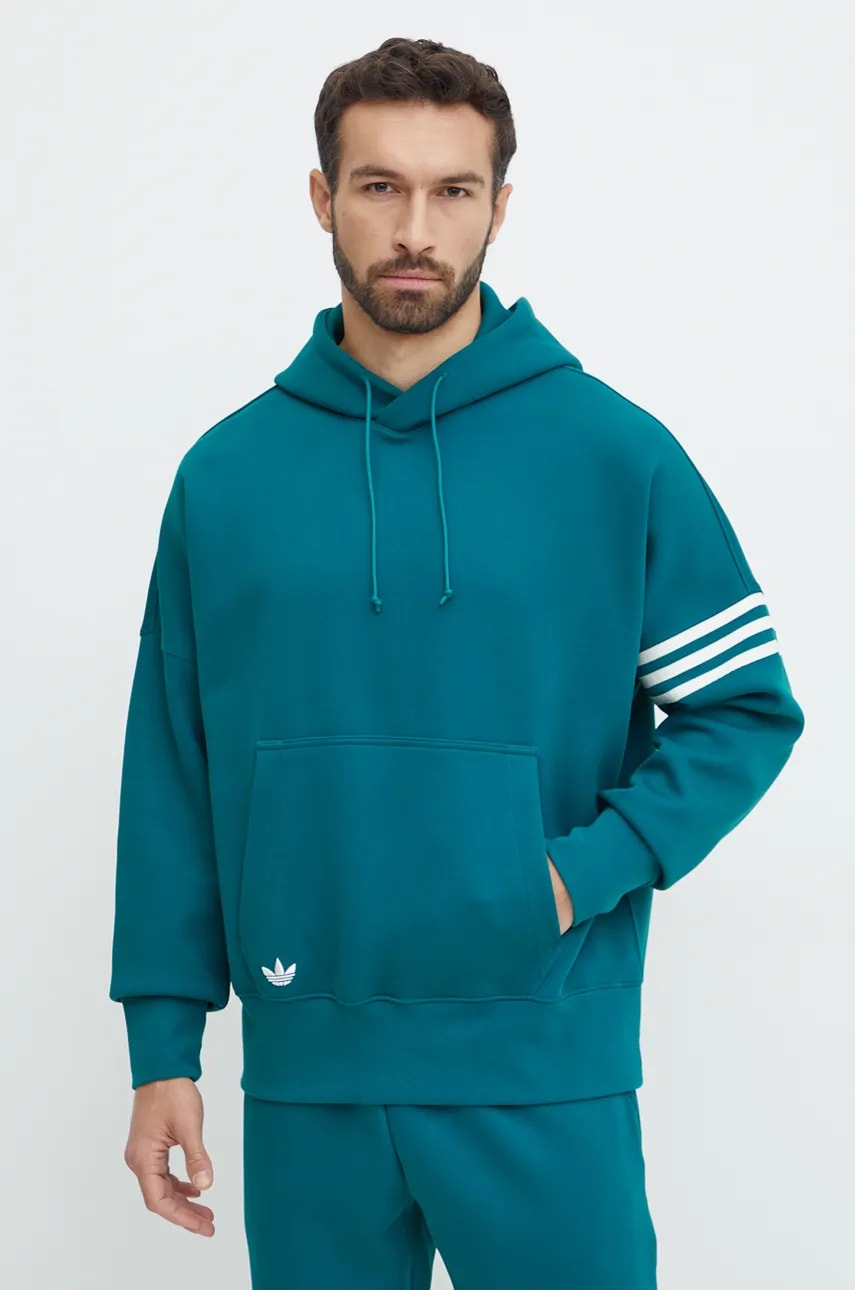 Pulover adidas Originals Neuclassics C Hoodie moški, zelena barva, s kapuco, JF9140