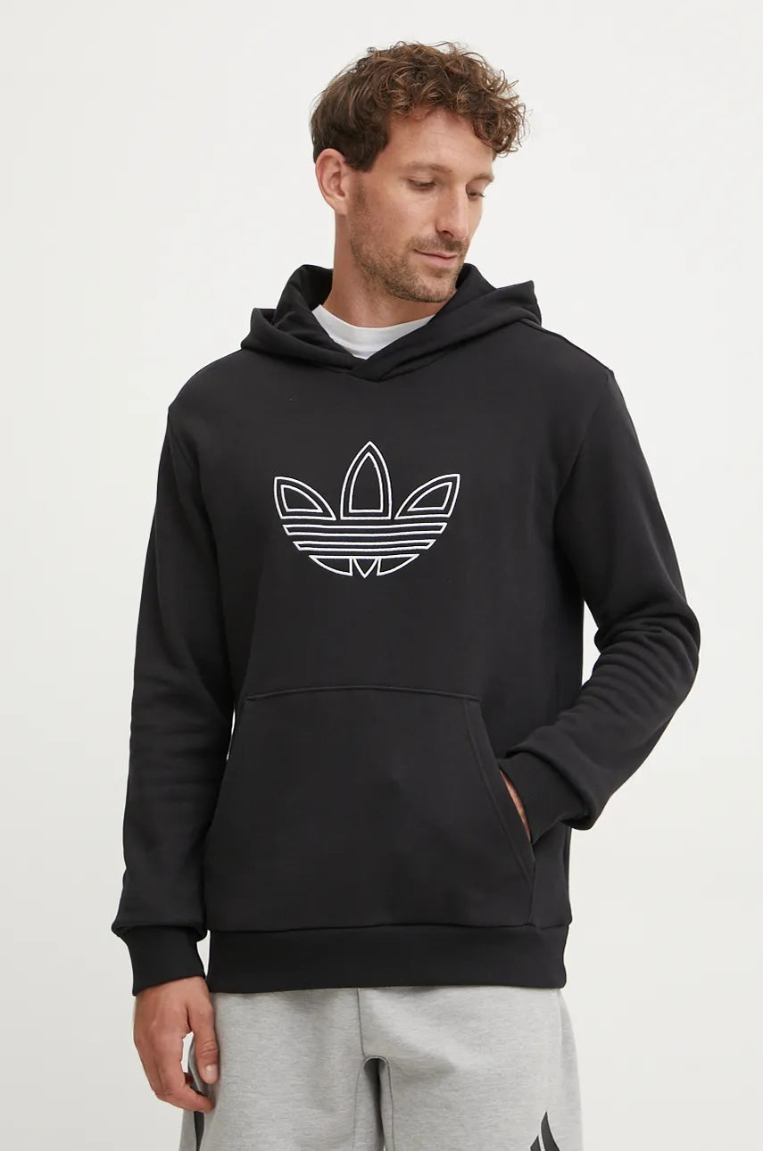 Pamučna dukserica adidas Originals Outline Hoodie za muškarce, boja: crna, s kapuljačom, s aplikacijom, JJ1506