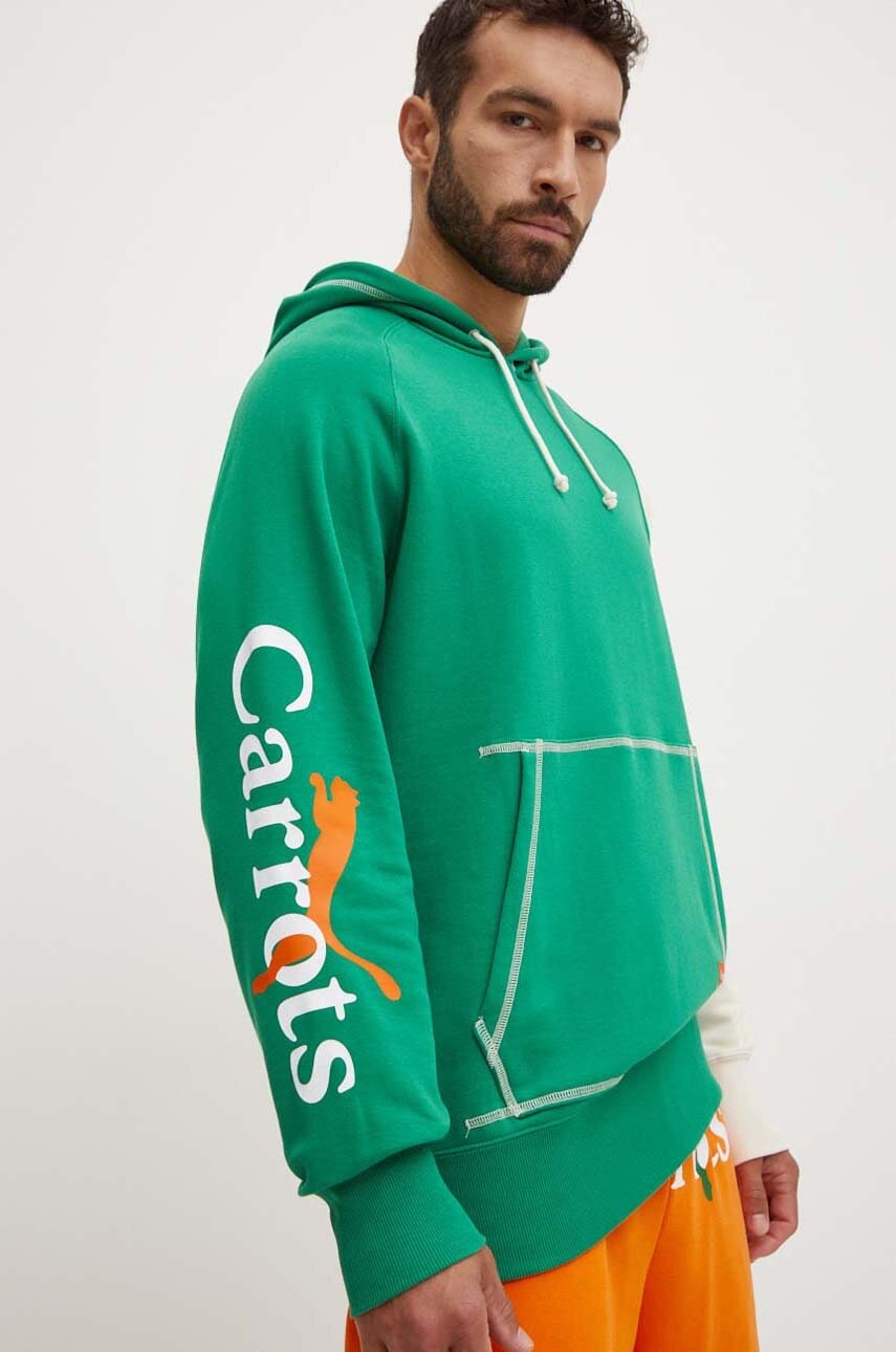 Pulover Puma PUMA X CARROTS Graphic Hoodie TR moški, zelena barva, s kapuco, 627445