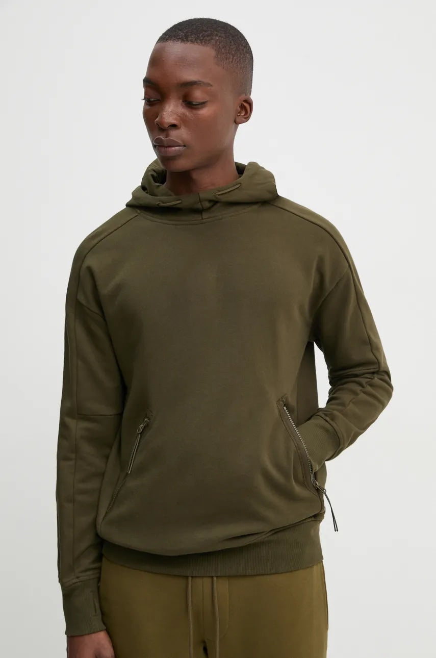 Pamučna dukserica C.P. Company za muškarce, boja: zelena, s kapuljačom, bez uzorka, 17CMSS026A005086W