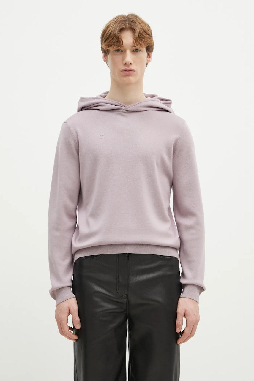 Vunena dukserica Pangaia boja: ljubičasta, s kapuljačom, bez uzorka, 10001273