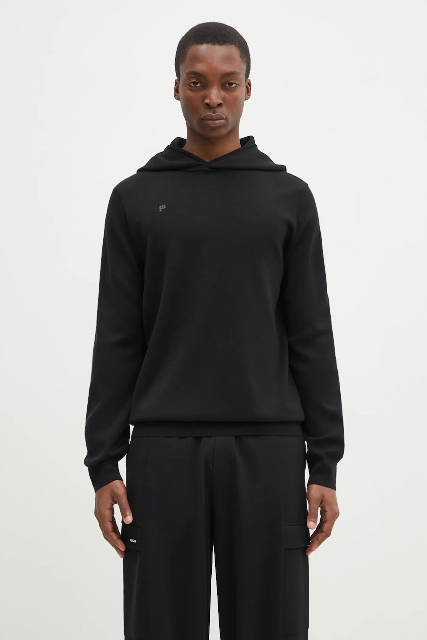 Vunena dukserica Pangaia boja: crna, s kapuljačom, bez uzorka, 10001273