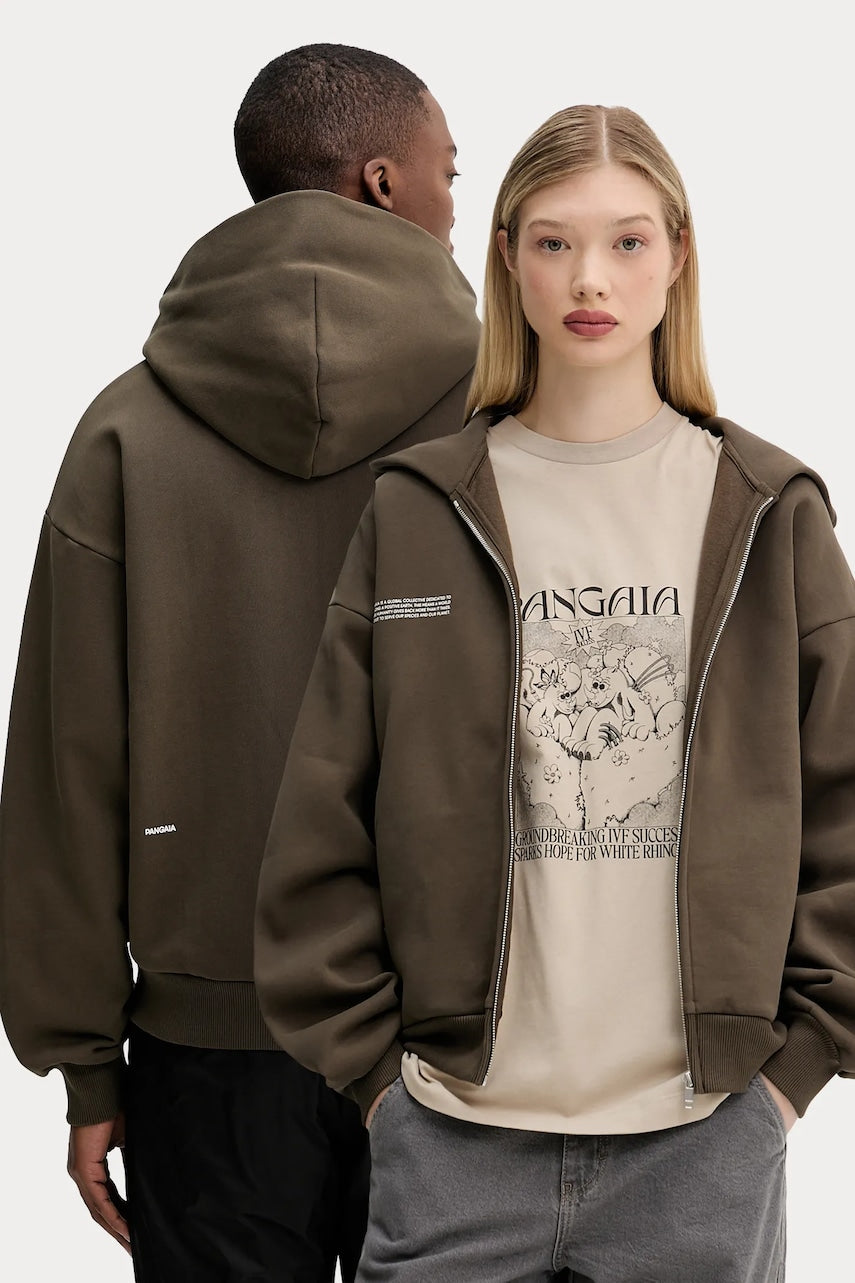 Pamučna dukserica Pangaia boja: smeđa, s kapuljačom, bez uzorka, 10002310