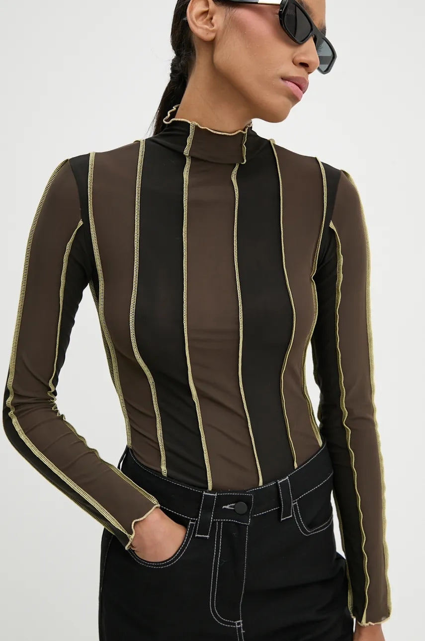 Majica z dolgimi rokavi Sunnei ženska, rjava barva, RTWWTOP003