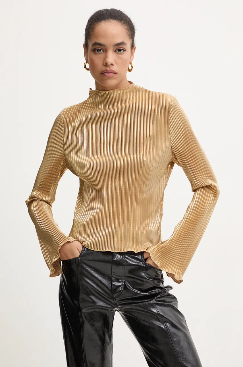 Bluza Never Fully Dressed Gold Plisse Top za žene, boja: zlatna, bez uzorka, NFDTO1576