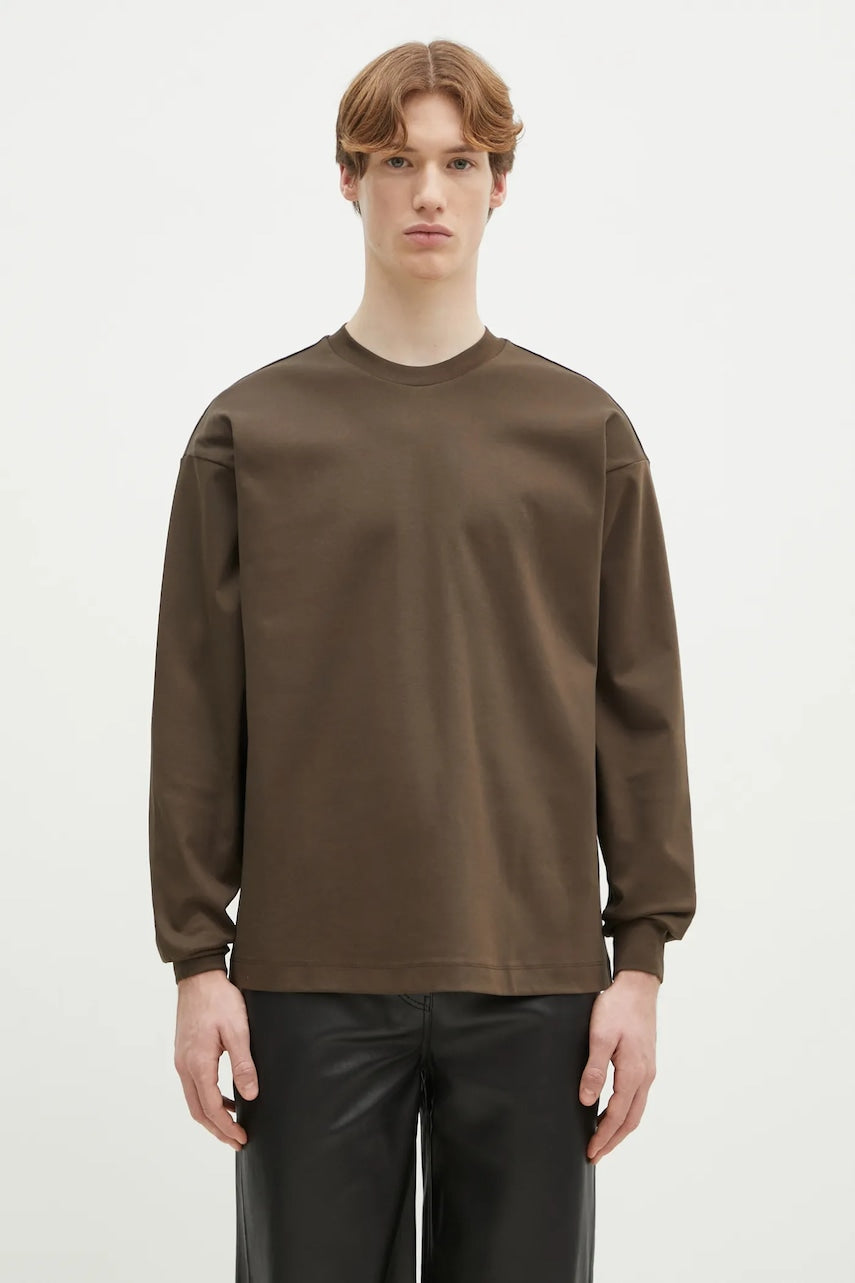 Pamučna majica dugih rukava Pangaia boja: smeđa, 10002276