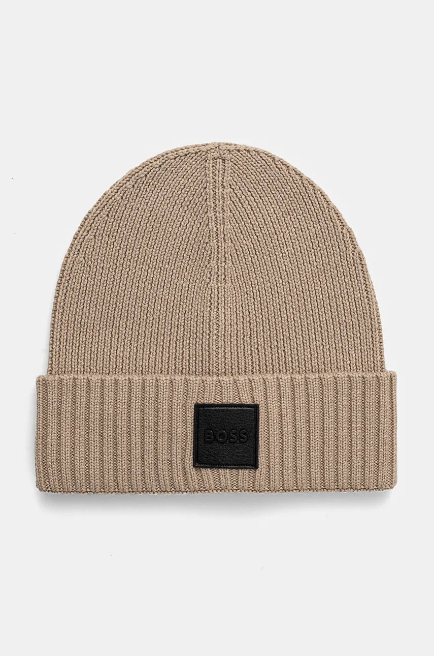 Vunena kapa BOSS boja: bež, od tanke pletenine, vunena, 50522426