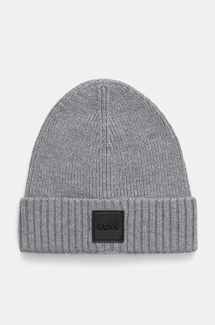 Vunena kapa BOSS boja: srebrna, od tanke pletenine, vunena, 50522426
