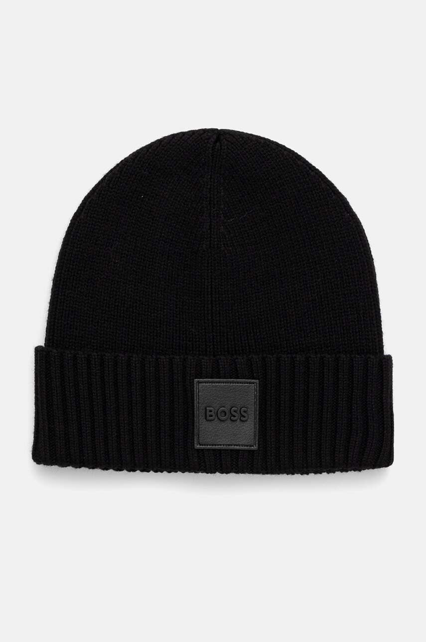 Vunena kapa BOSS boja: crna, od tanke pletenine, vunena, 50522426