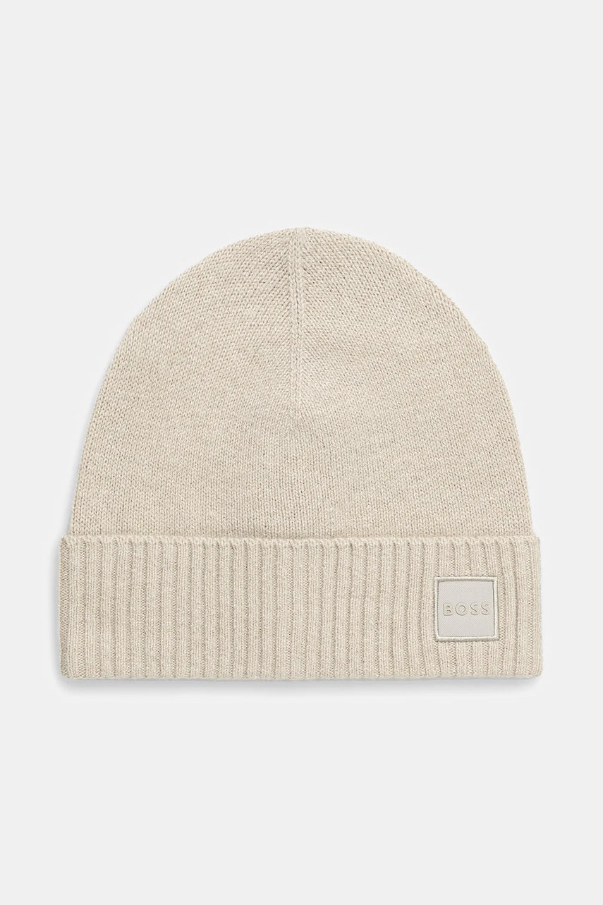 Vunena kapa Boss Orange boja: bež, od tanke pletenine, vunena, 50522447