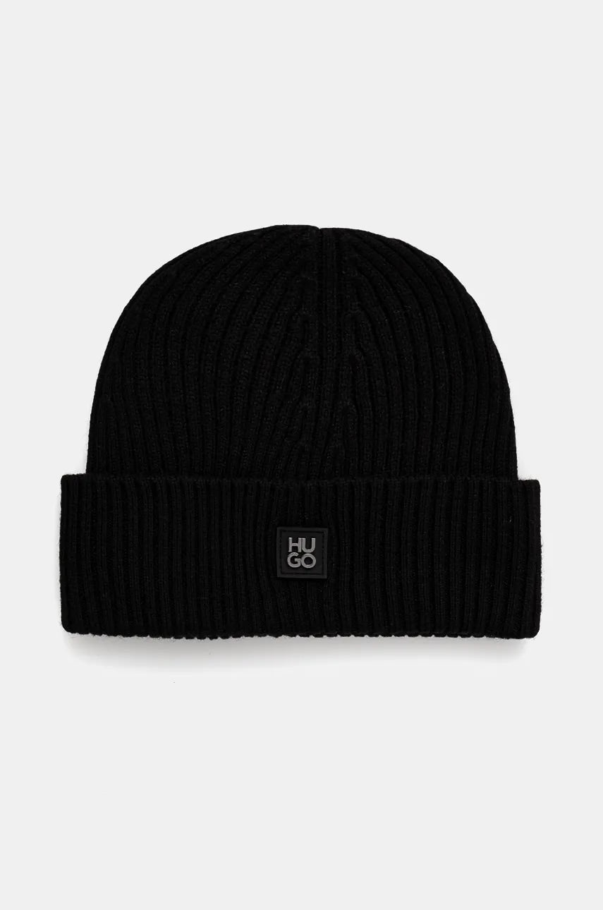 Vunena kapa HUGO boja: crna, od tanke pletenine, vunena, 50527250