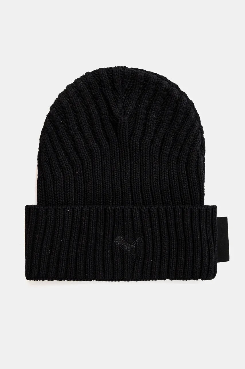 Pamučna kapa Puma boja: crna, od tanke pletenine, pamučna, 25690