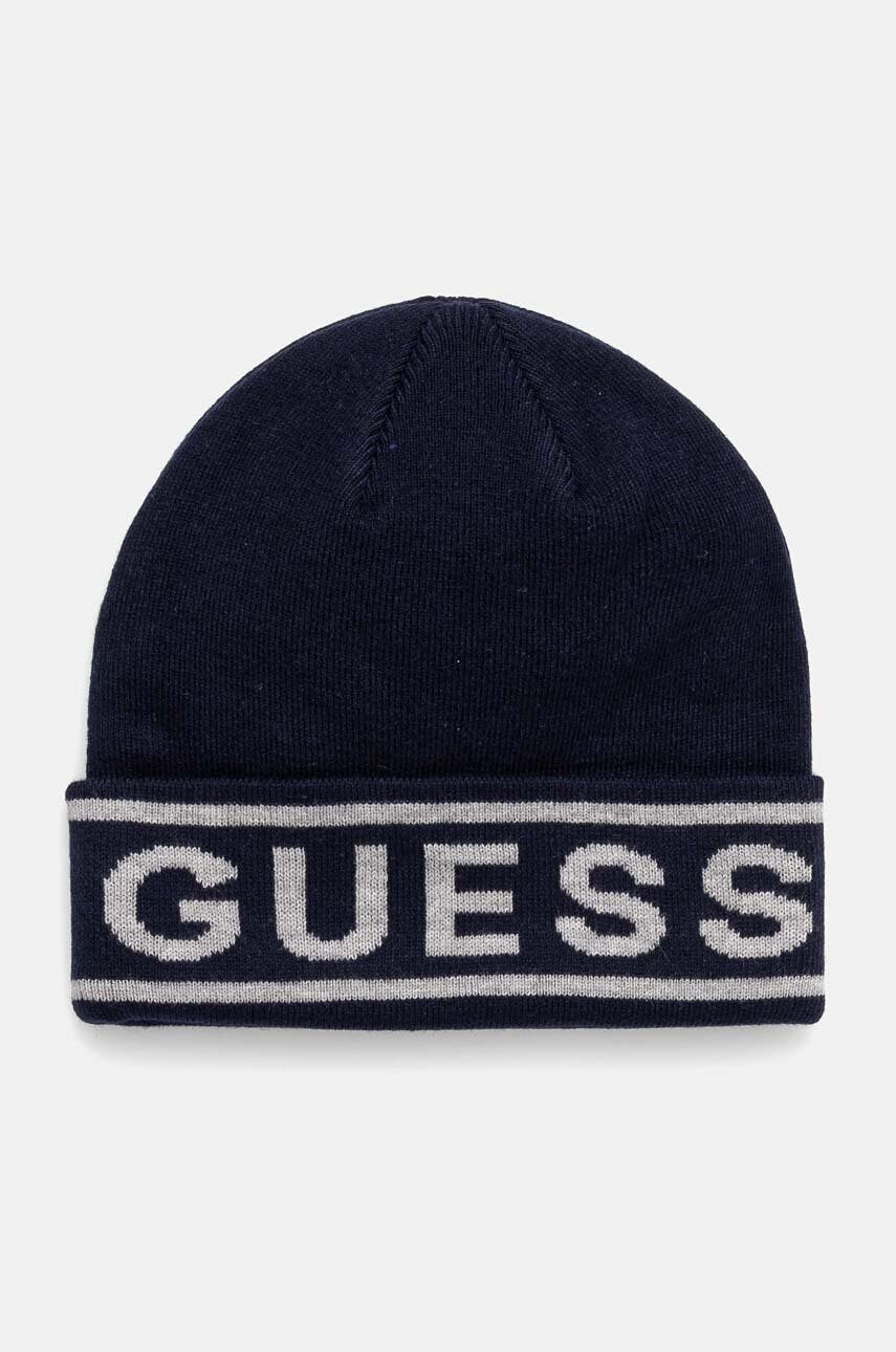 Kapa s dodatkom vune Guess LOGO BEANIE boja: tamno plava, od tanke pletenine, M4BZ06.Z3H82
