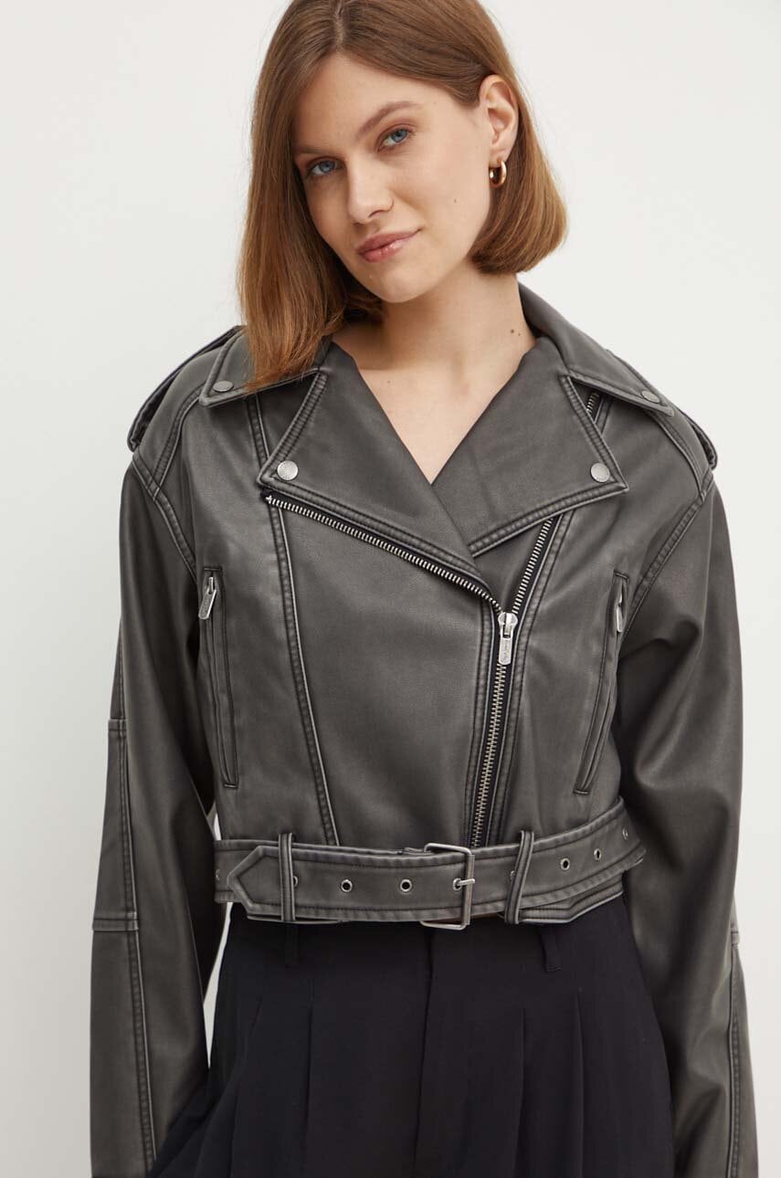 Biker jakna Pepe Jeans AMALIA ženska, siva barva, PL402422