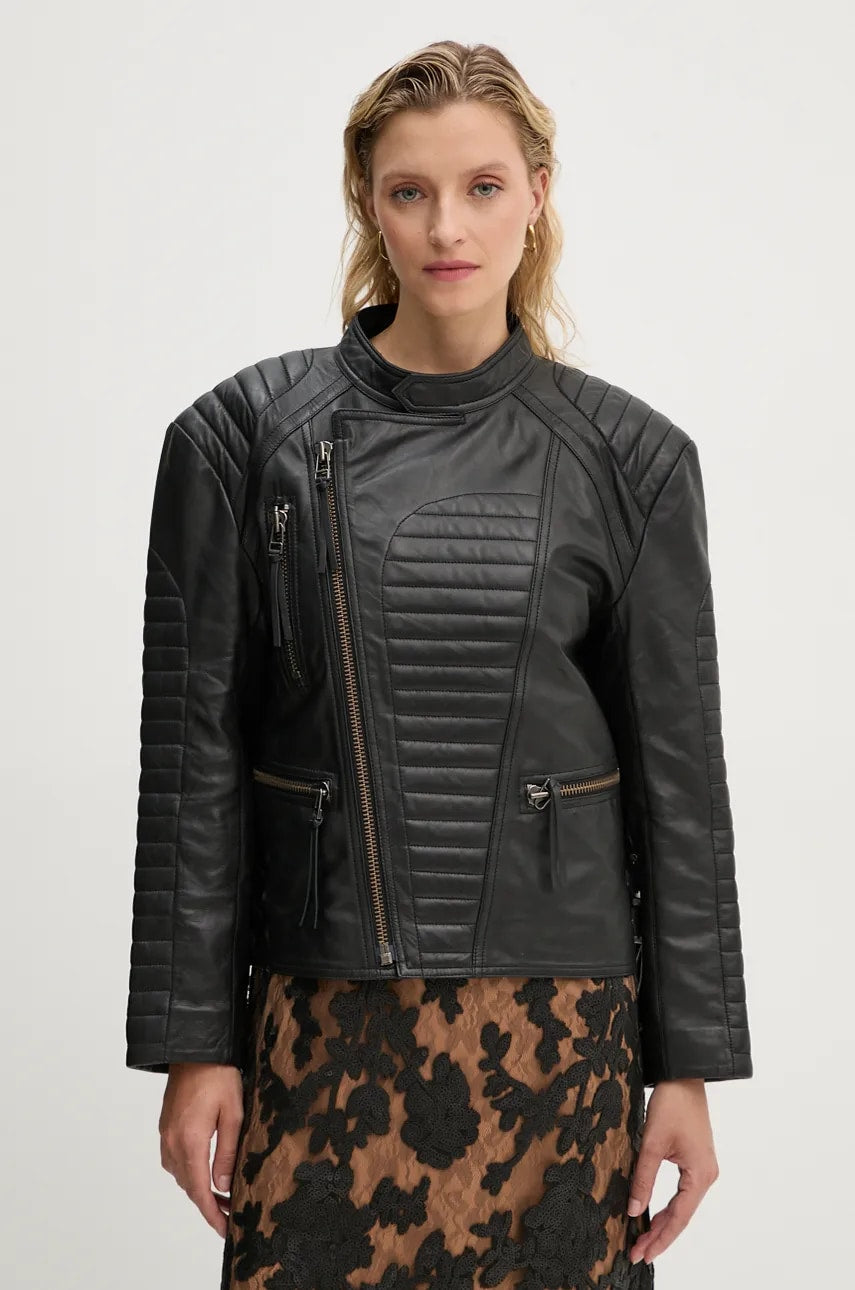 Usnjena biker jakna MUNTHE TWEEKIE ženska, črna barva, 243152224304