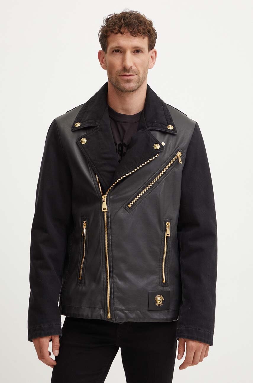 Biker jakna Versace Jeans Couture moška, črna barva, 77GAS4M4 DW012SW0