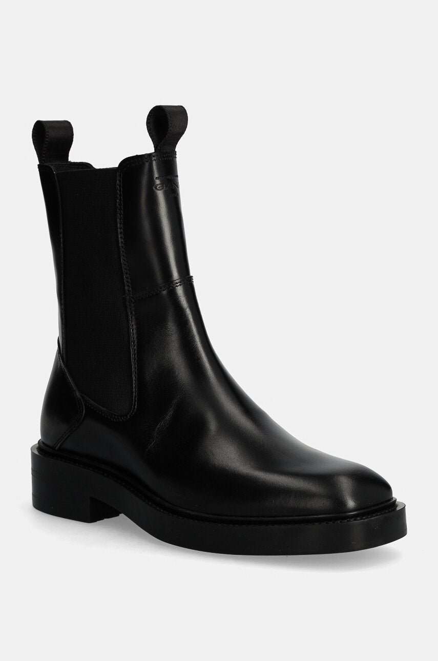 Kožne gležnjače Gant Fallwi za žene, boja: crna, ravni potplat, sa srednje toplom podstavom, 29551713 G00